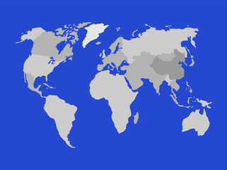 World map vector, isolated on blue background.