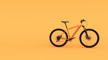 orange mountain bike bicycle isolated on yellow background
