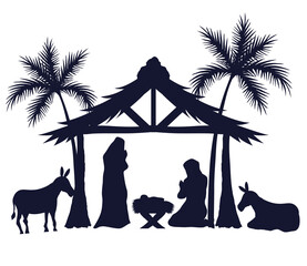 merry christmas and nativity set icons silhouettes design, winter season and decoration theme Vector illustration