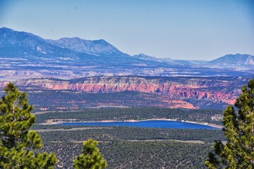 Obraz premium Boulder Mountain Homestead Overlook views from Scenic Byway Highway 12 near Grand Staircase-Escalante National Monument between Boulder and Torrey off Highway 12 in Southern Utah. United States.