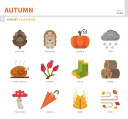 autumn season icon set,color flat style,vector and illustration