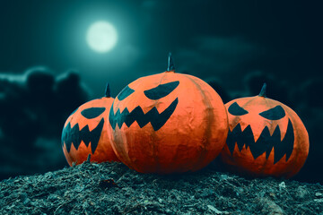 Horror pumpkins in halloween night