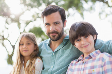 Fototapeta premium Portrait smiling father and children