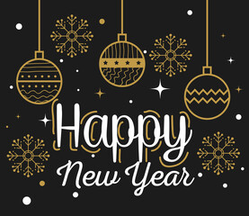 Happy new year with spheres and snowflakes design, Welcome celebrate and greeting theme Vector illustration