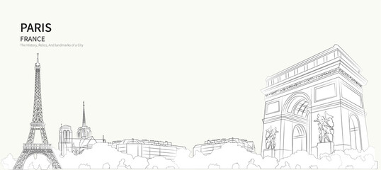 Paris cityscape line vector. sketch style France landmark illustration. 
