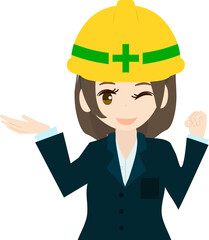 ヘルメットをかぶる可愛いビジネスウーマンのイラスト