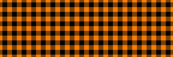 black and orange tartan halloween wide seamless pattern