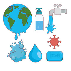 Global handswashing day icon set design, Hygiene wash health and clean theme Vector illustration