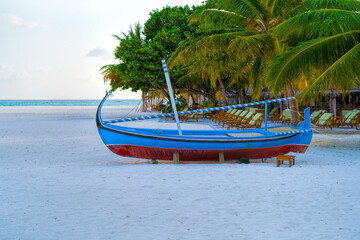 Fototapeta na wymiar View of nice tropical beach with old boat