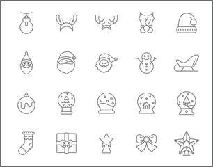 Set of Christmas and holiday line style. It contains such Icons as decoration, x-mas, winter, celebration, tree, ornament, ball, snow and other elements.