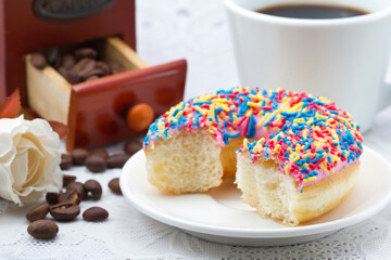 classic donut with coffee isolated on white background
