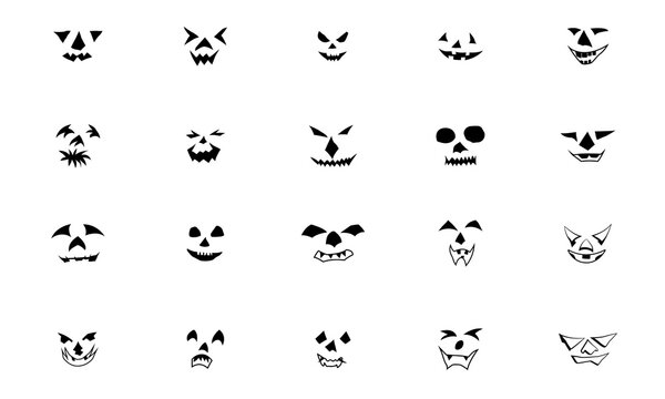 Set of Halloween Pumpkin Face Vector Silhouette, Illustration