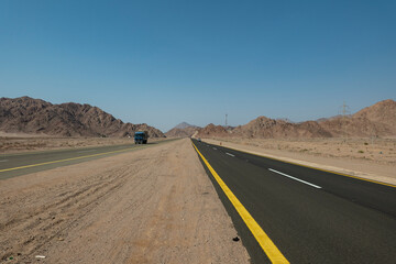 Desert road in remote rural area of Tabuk in north western Saudi Arabia