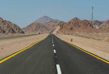 Desert road in remote rural area of Tabuk in north western Saudi Arabia