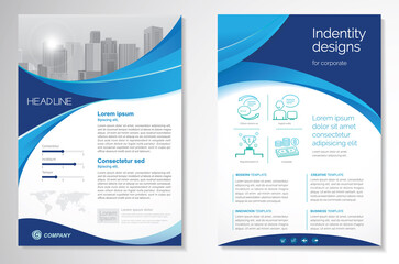 Template vector design for Brochure, AnnualReport, Magazine, Poster, Corporate Presentation, Portfolio, Flyer, infographic, layout modern with blue color size A4, Front and back, Easy to use and edit.