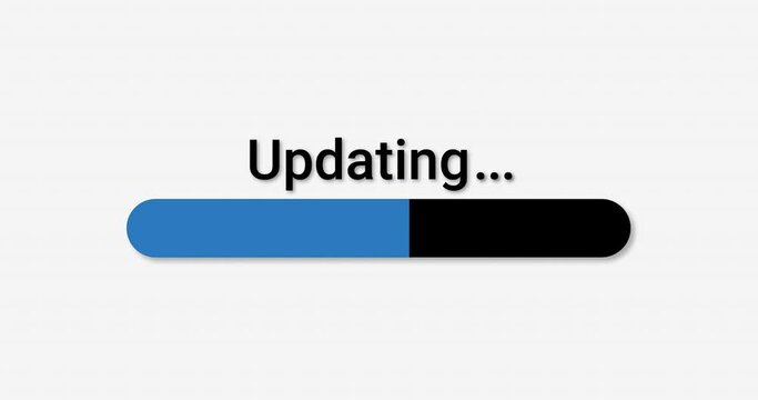 Update Bar progress computer screen animation loop isolated on white background with blue progress indicator updating in 4K. Load Screen