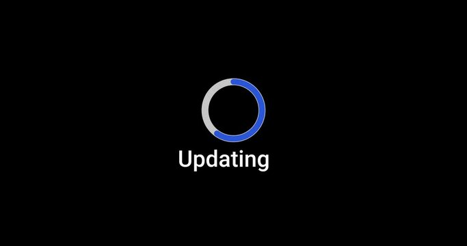 Updating progress bar computer screen animation loop isolated on black background with blue progress update screen indicator in 4K. Computer loading screen