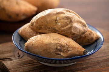 Taiwanese food - Homemade delicious roasted sweet potato in a plat for eating.