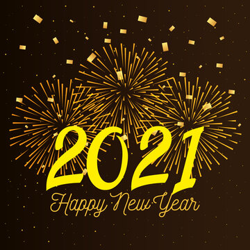 2021 Happy New Year With Gold Fireworks Design, Welcome Celebrate And Greeting Theme Vector Illustration