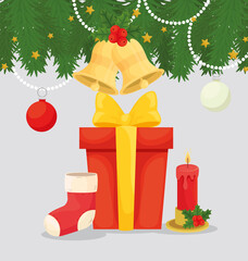 merry christmas gift with boot and candle design, winter season and decoration theme Vector illustration