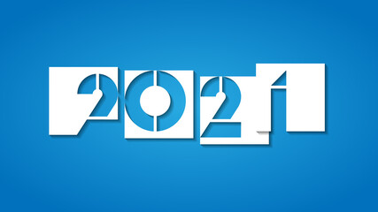Happy New 2021 Year. Vector holiday illustration. Numbers carved in paper sheets on blue background.