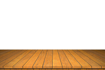 Wood table top isolated on white background. Used for product placement or montage