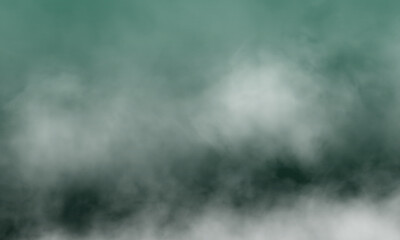 Abstract white smoke on deep green color background