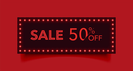 Sale web ad banner and Facebook cover page timeline template for advertising and promotion. modern neon sign layout design dark background