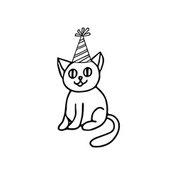 Cute cat sitting sketch hand drawn in doodle. scandinavian, minimalism, monochrome. single element design. holiday, birthday, animal card sticker poster icon funny, animal pet kitten