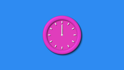 Amazing pink color 3d wall clock isolated on aqua background,12 hours wall clock