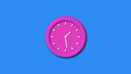 Amazing pink color 3d wall clock isolated on aqua background,12 hours wall clock