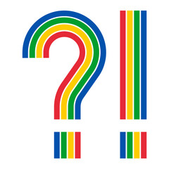rainbow colored question and exclamation signs isolated on white, vector illustration