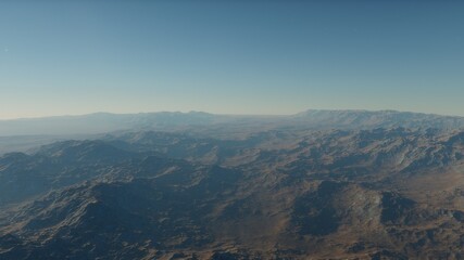 beautiful view from an exoplanet, a view from an alien planet, a computer-generated surface, a fantastic view of an unknown world, a fantasy world 3D render