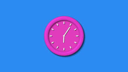 New pink color 3d wall clock isolated on aqua background,3d wall clock