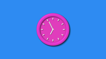 New pink color 3d wall clock isolated on aqua background,3d wall clock