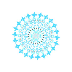 Ornaments mandala design with black background on blue color unique design.