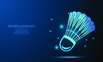 glowing badminton on a dark blue background of the space with shining stars.