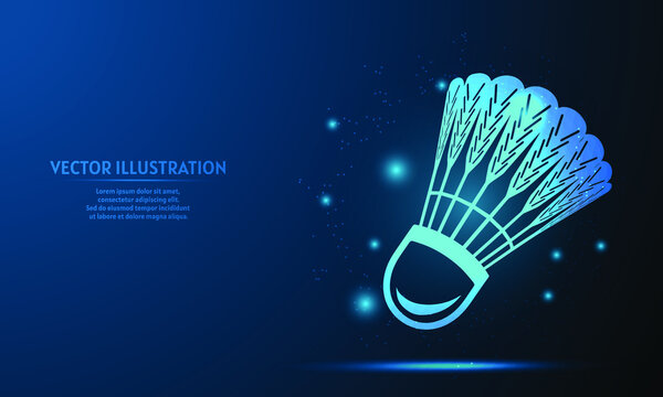 glowing badminton on a dark blue background of the space with shining stars.
