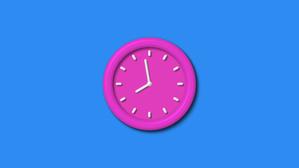 New pink color 3d wall clock isolated on aqua background,3d wall clock