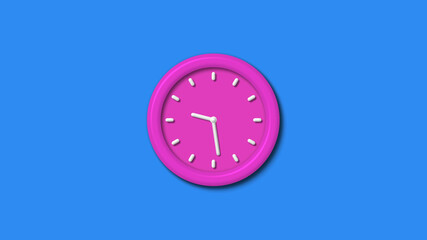 Amazing pink color 3d wall clock isolated on aqua background,12 hours 3d wall clock
