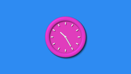 Amazing pink color 3d wall clock isolated on aqua background,12 hours 3d wall clock