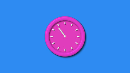 Amazing pink color 3d wall clock isolated on aqua background,12 hours 3d wall clock