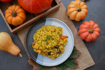 home made autumn risotto with pumpkin and chestnut