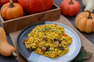 home made autumn risotto with pumpkin and chestnut