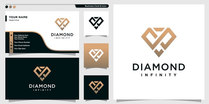 Diamond logo with infinity concept outline style and business card design template Premium Vector