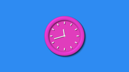 Amazing pink color 3d wall clock isolated on aqua background,12 hours 3d wall clock