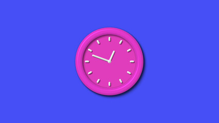 Pink color 12 hours 3d wall clock on blue background,pink color 3d wall clock isolated 