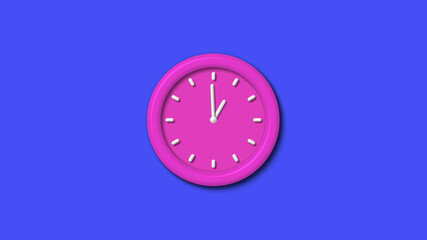 Pink color 12 hours 3d wall clock on blue background,pink color 3d wall clock isolated 