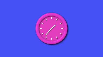 Pink color 12 hours 3d wall clock on blue background,pink color 3d wall clock isolated 