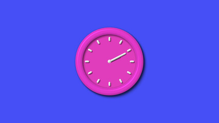 Pink color 12 hours 3d wall clock isolated on blue background,3d wall clock